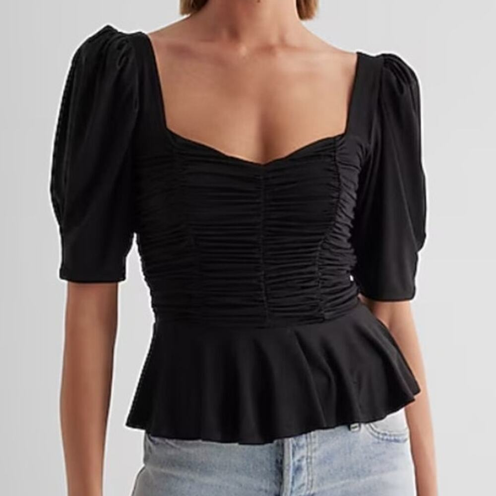Express Womens Ruched Top Peplum Hem Size XL Stretch Whimsygoth Dark Peasant